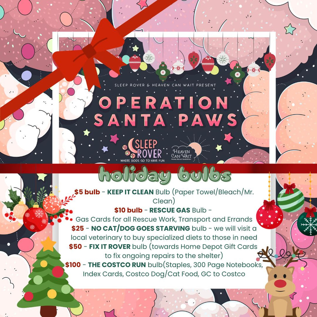 Bulbs for Heaven Can Wait - Sleep Rover's Operation Santa Paws 2024